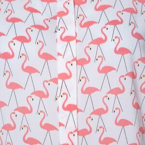 Alice + Olivia Willa Garden Flamingo Print Pink White Blouse Top Shirt Bird XS